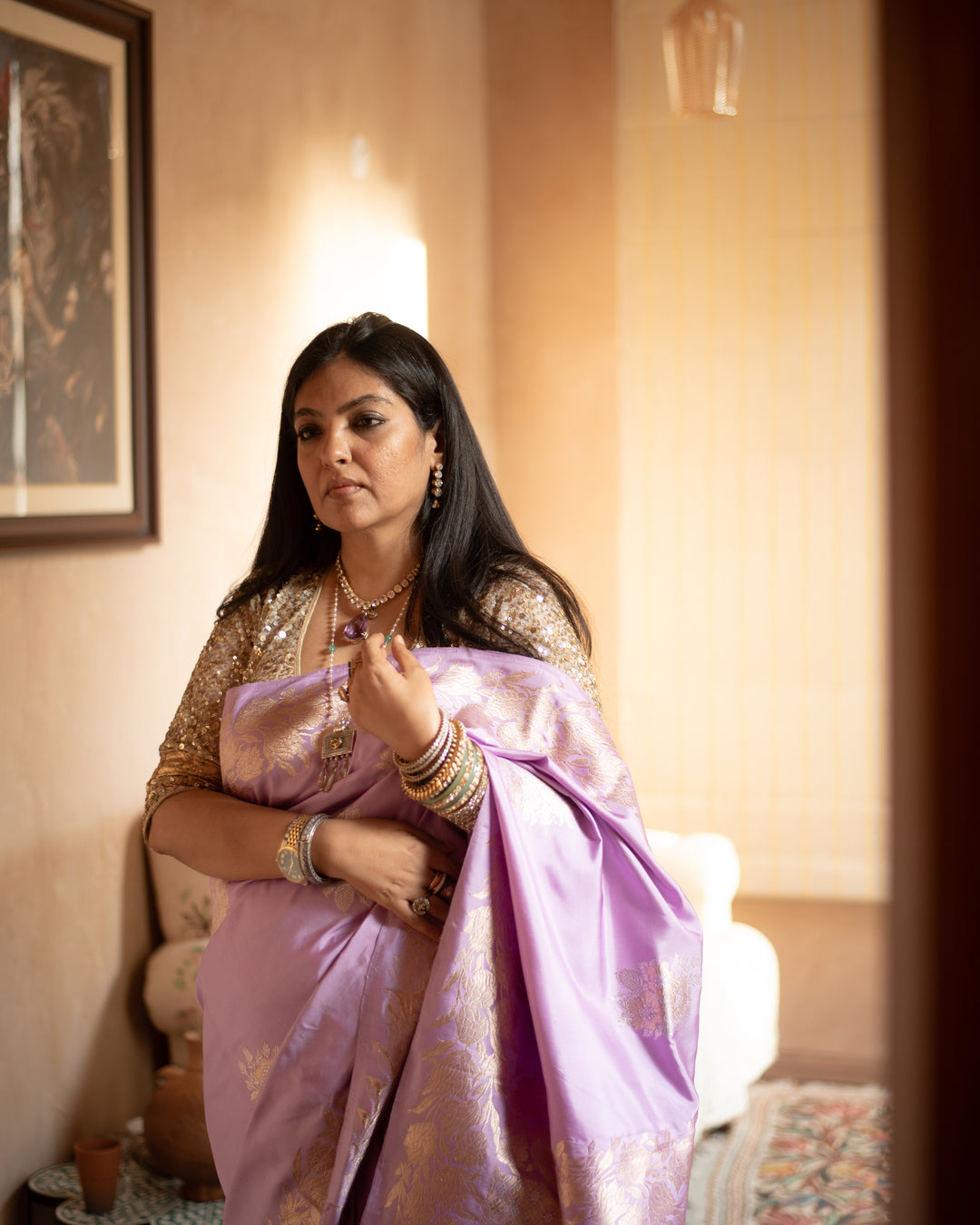 Mridani - Lavender Silk Katan Banarasi Saree