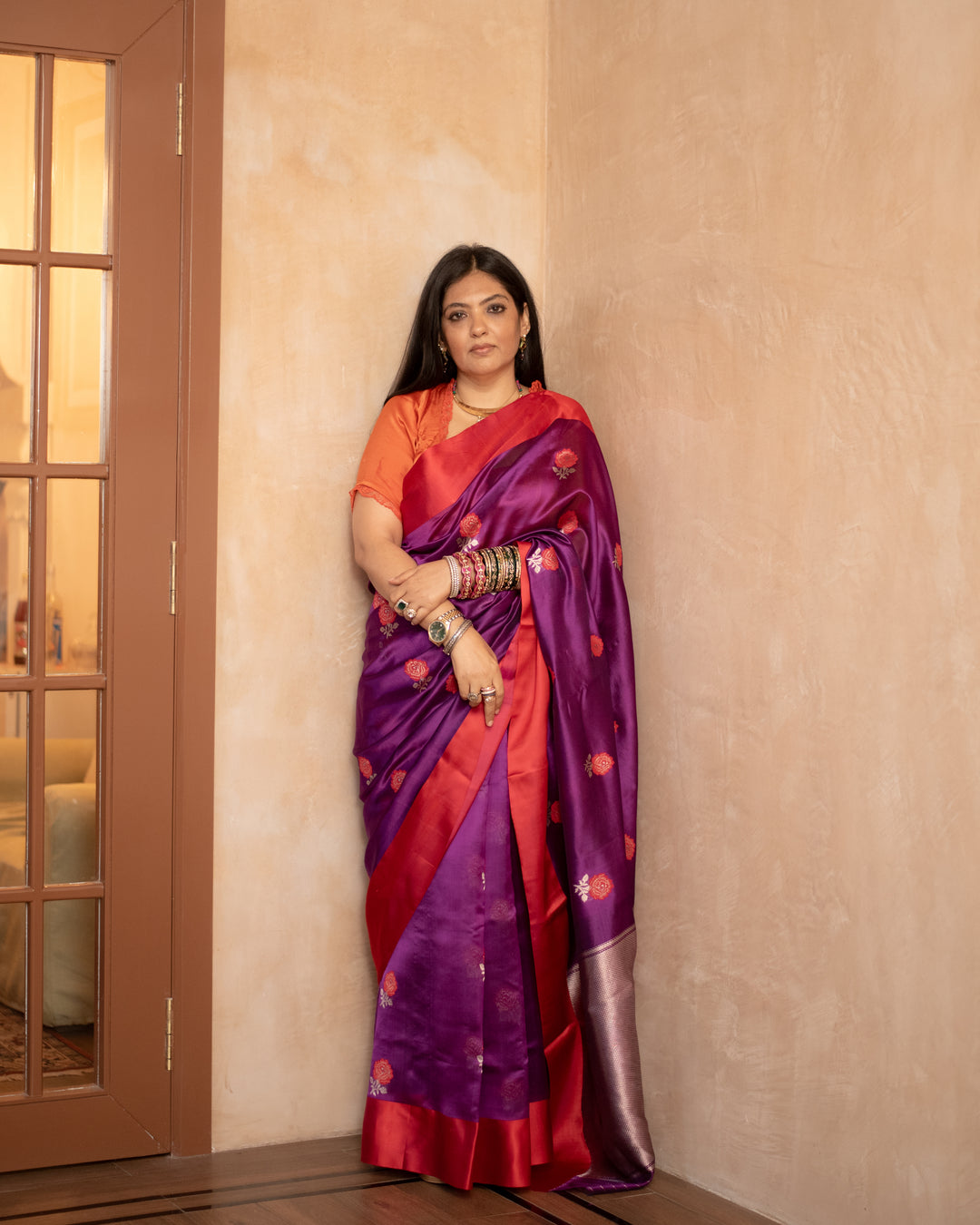Shyamali - Purple Silk Chanderi Saree