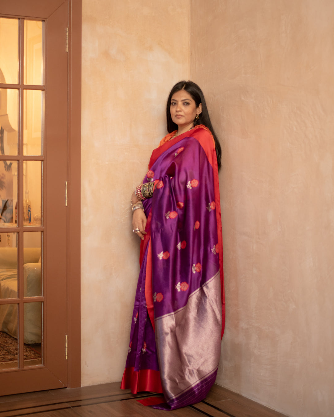 Shyamali - Purple Silk Chanderi Saree