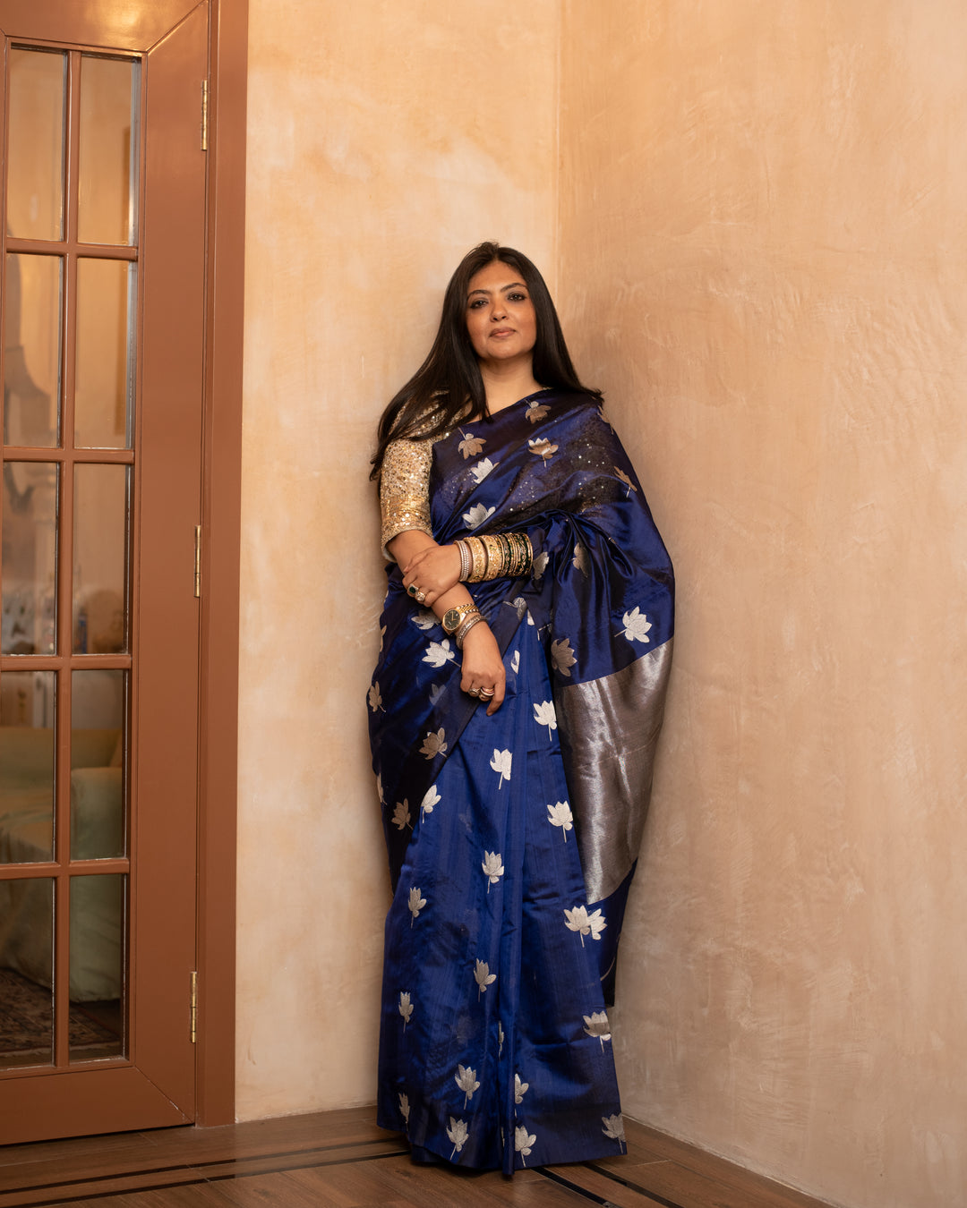 Nilaya - Navy Blue Silk Chanderi Saree