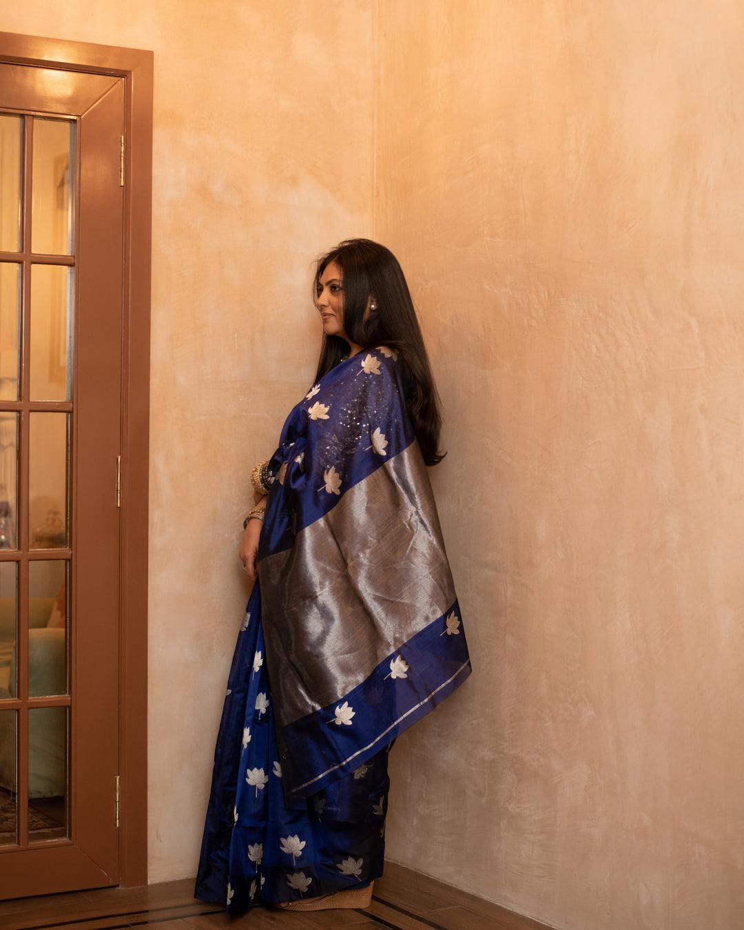 Nilaya - Navy Blue Silk Chanderi Saree