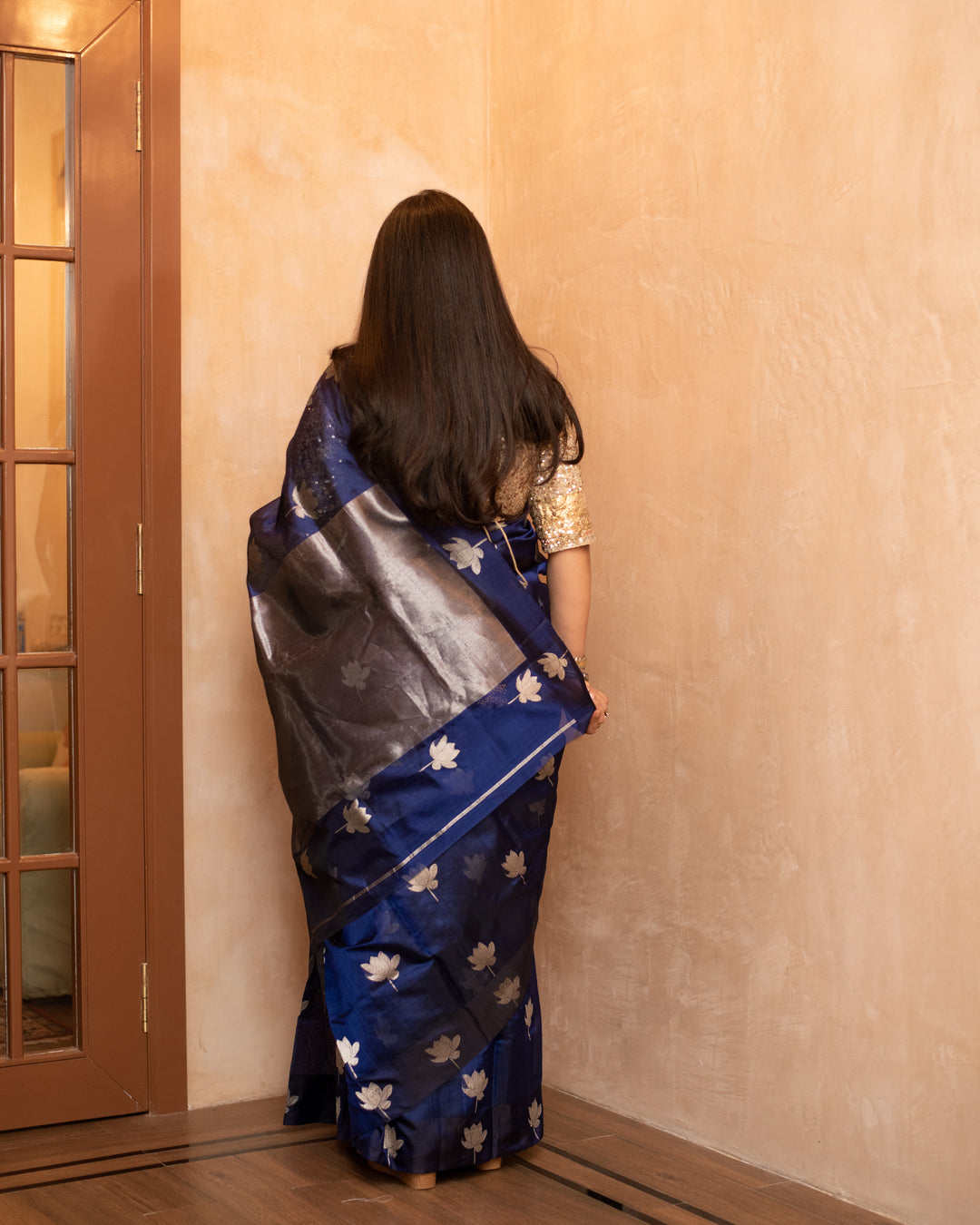 Nilaya - Navy Blue Silk Chanderi Saree