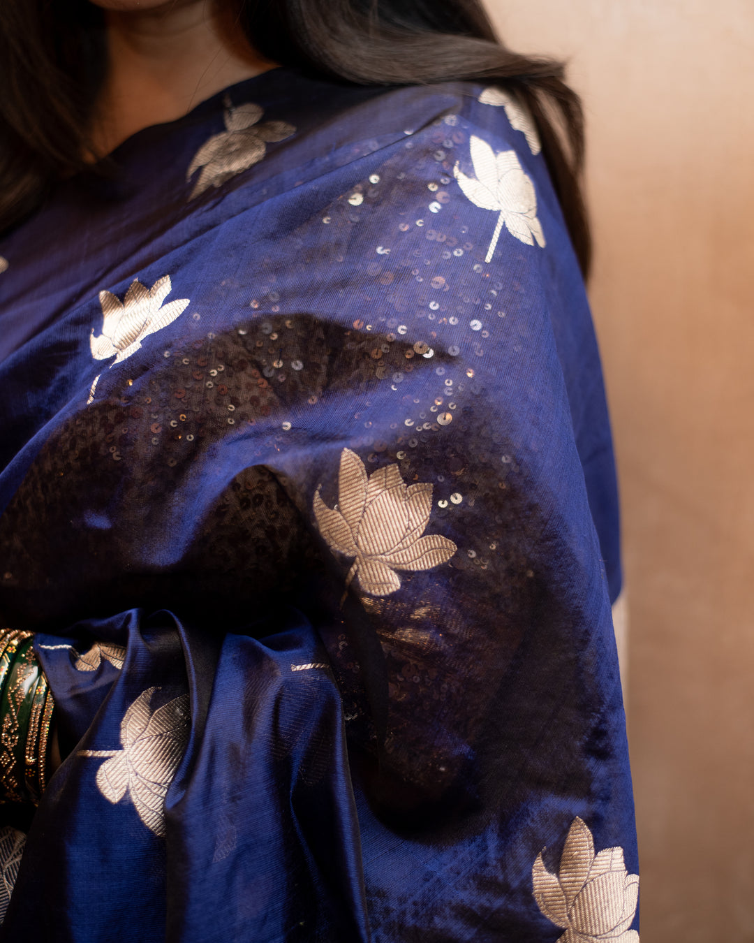 Nilaya - Navy Blue Silk Chanderi Saree