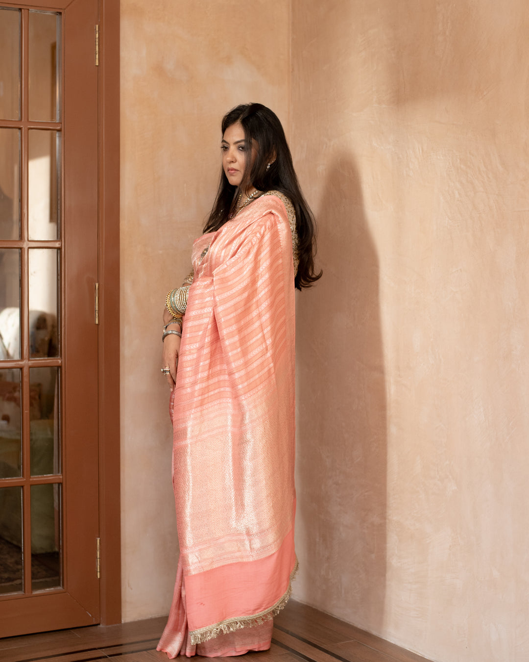Vasanti - Coral Georgette Silk Banarasi Saree