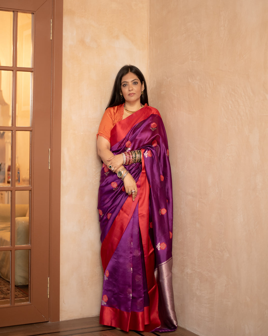 Shyamali - Purple Silk Chanderi Saree