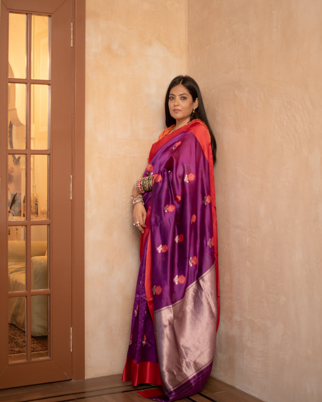 Shyamali - Purple Silk Chanderi Saree