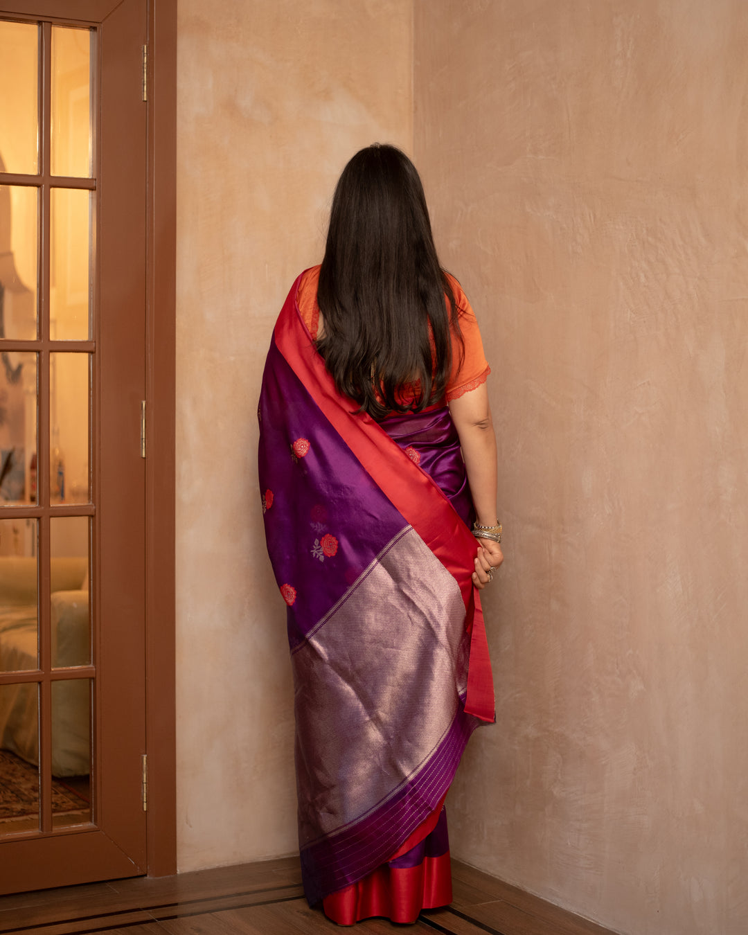 Shyamali - Purple Silk Chanderi Saree