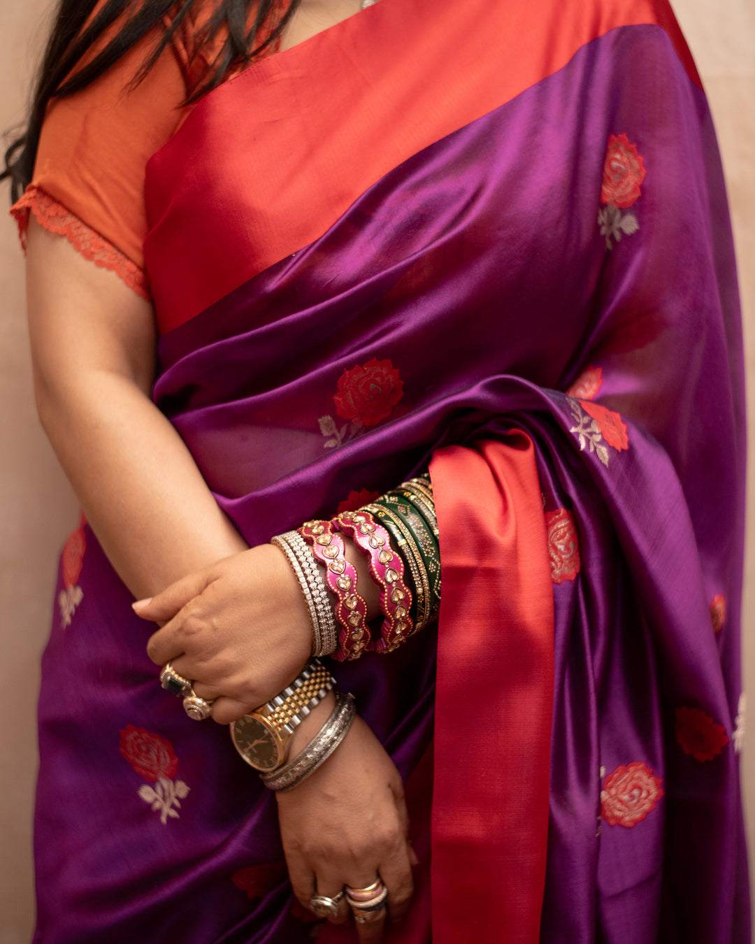 Shyamali - Purple Silk Chanderi Saree