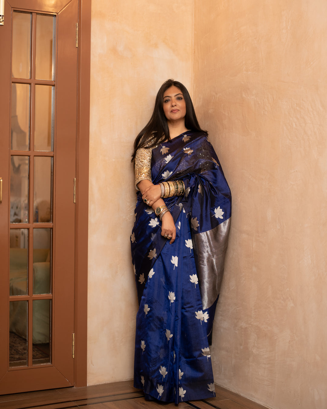 Nilaya - Navy Blue Silk Chanderi Saree