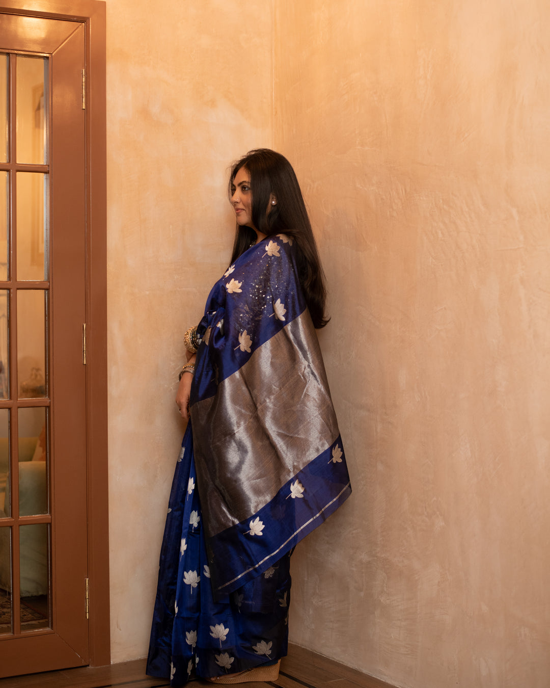 Nilaya - Navy Blue Silk Chanderi Saree
