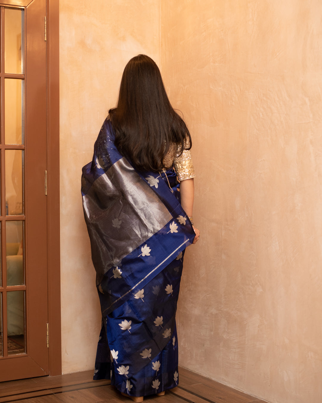 Nilaya - Navy Blue Silk Chanderi Saree