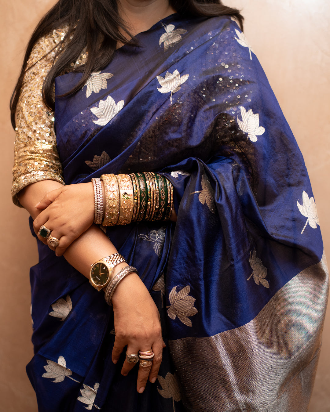 Nilaya - Navy Blue Silk Chanderi Saree
