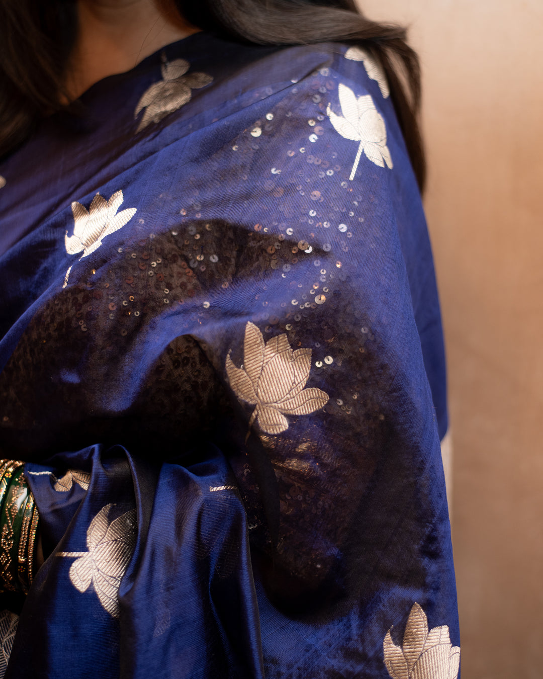 Nilaya - Navy Blue Silk Chanderi Saree