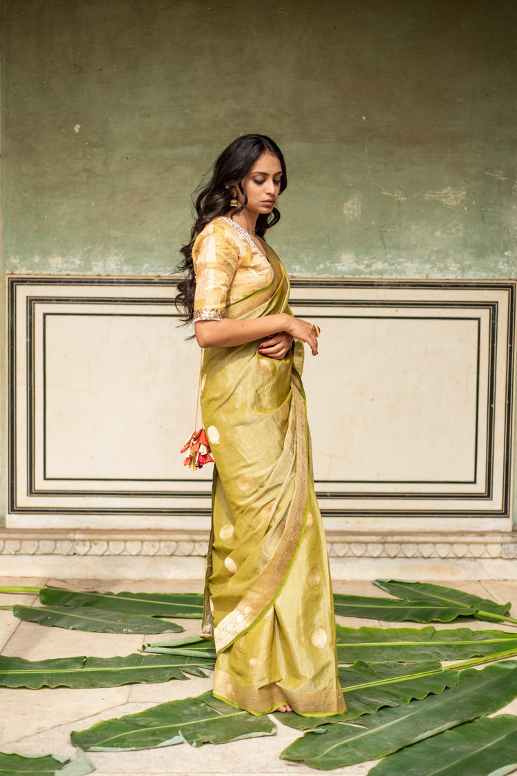 Rena Green- Green Banarasi Silk Tissue Saree