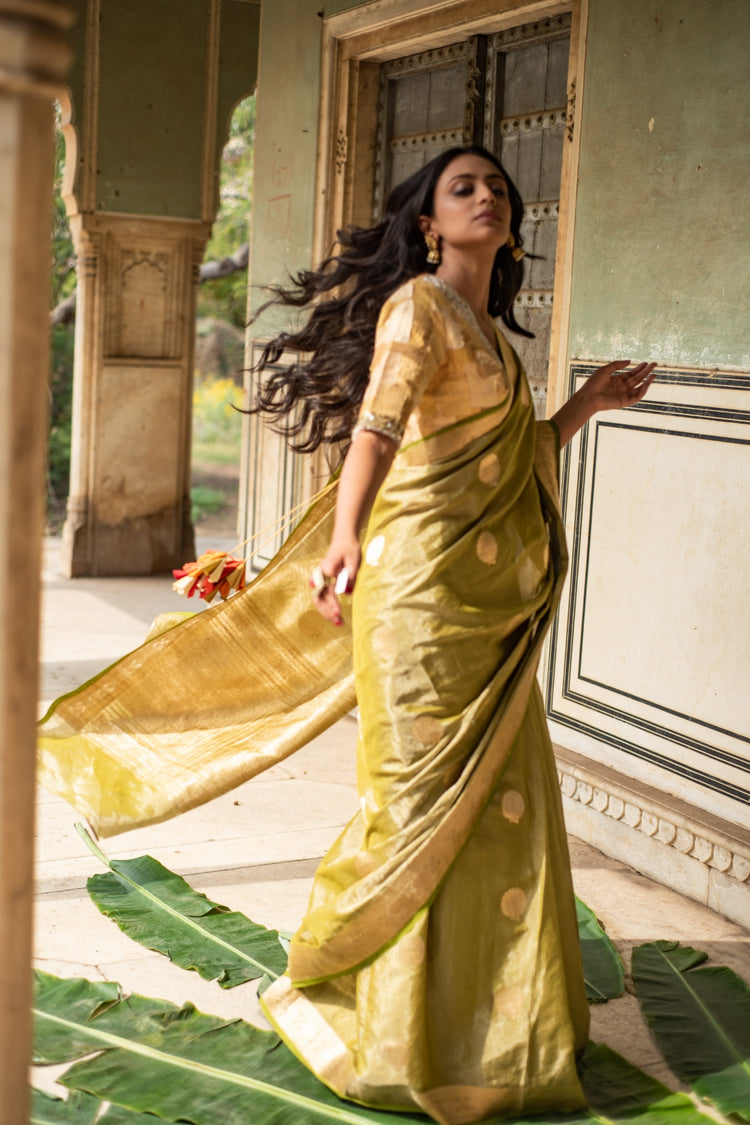 Rena Green- Green Banarasi Silk Tissue Saree