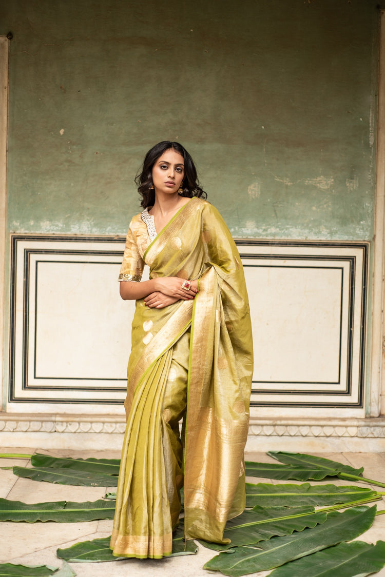 Rena Green- Green Banarasi Silk Tissue Saree