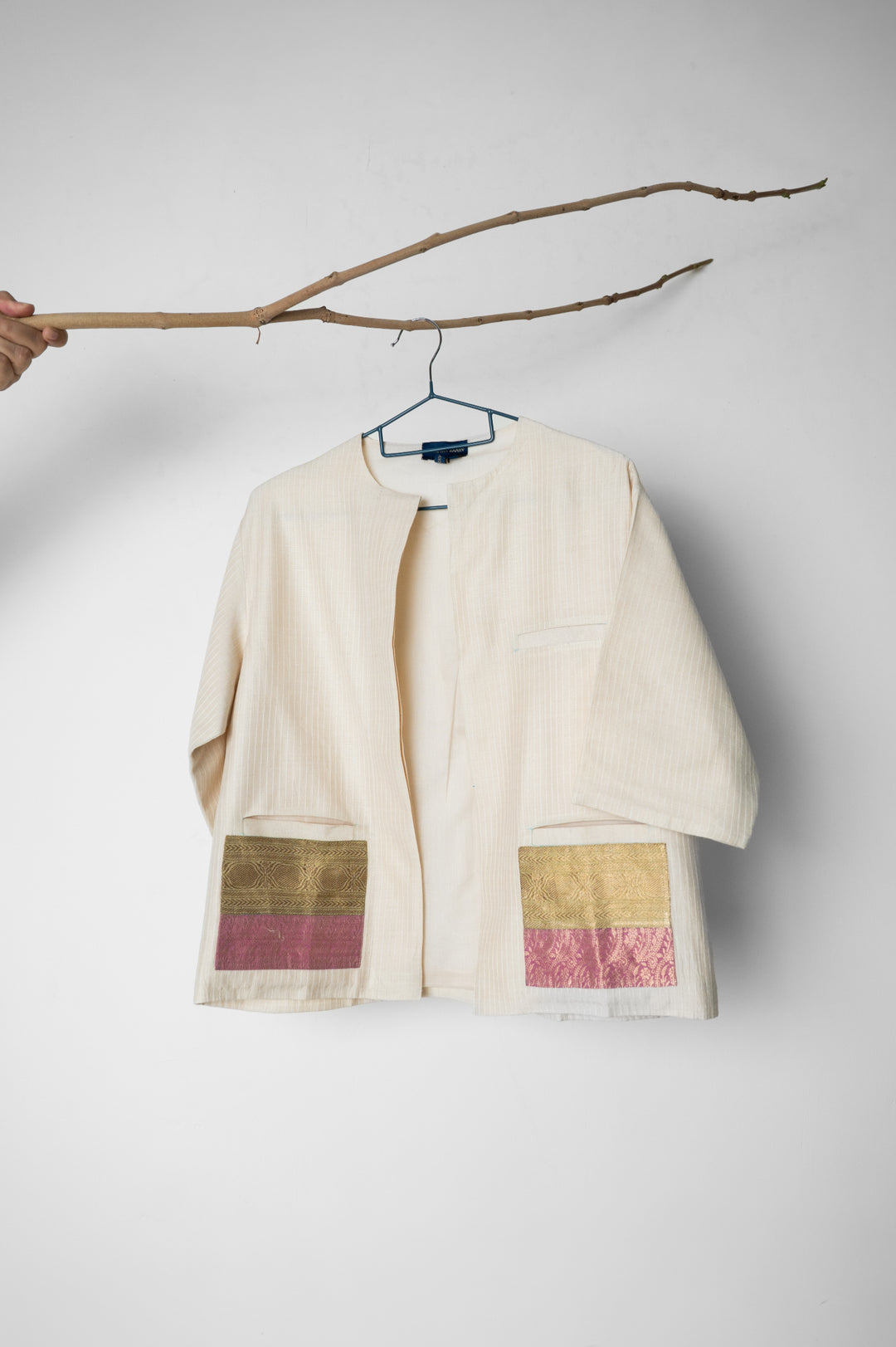 Kiran - Ivory Top-Stitch Silk Jacket