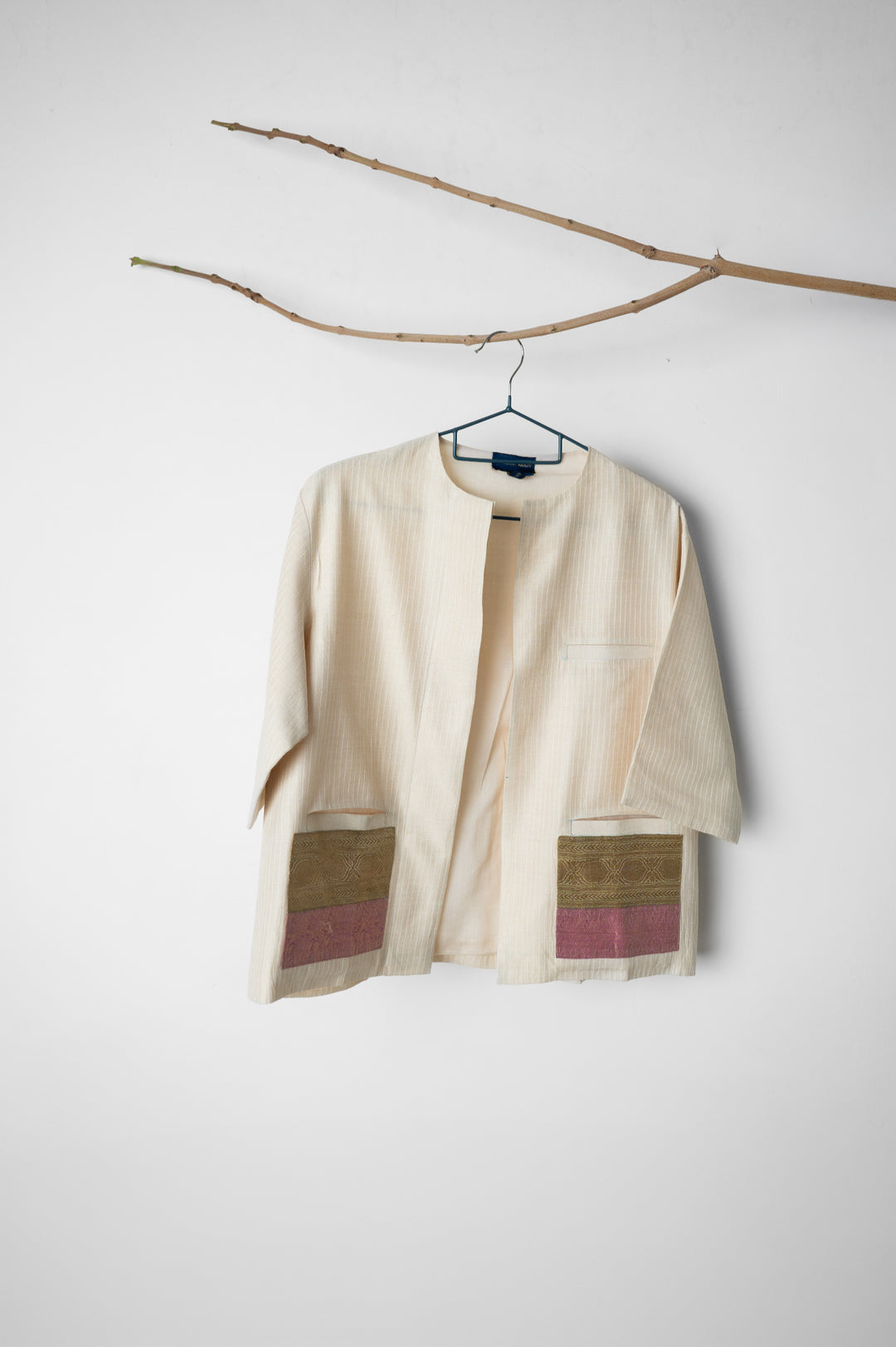Kiran - Ivory Top-Stitch Silk Jacket