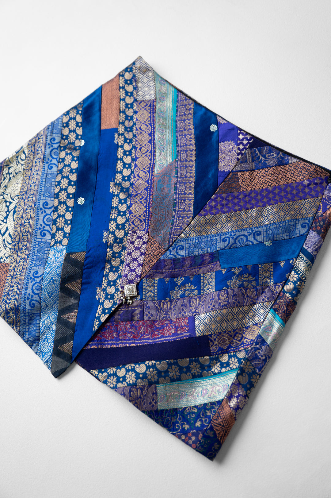 Dhara - Blue Silk Brocade Upcycled Patchwork Mini Skirt