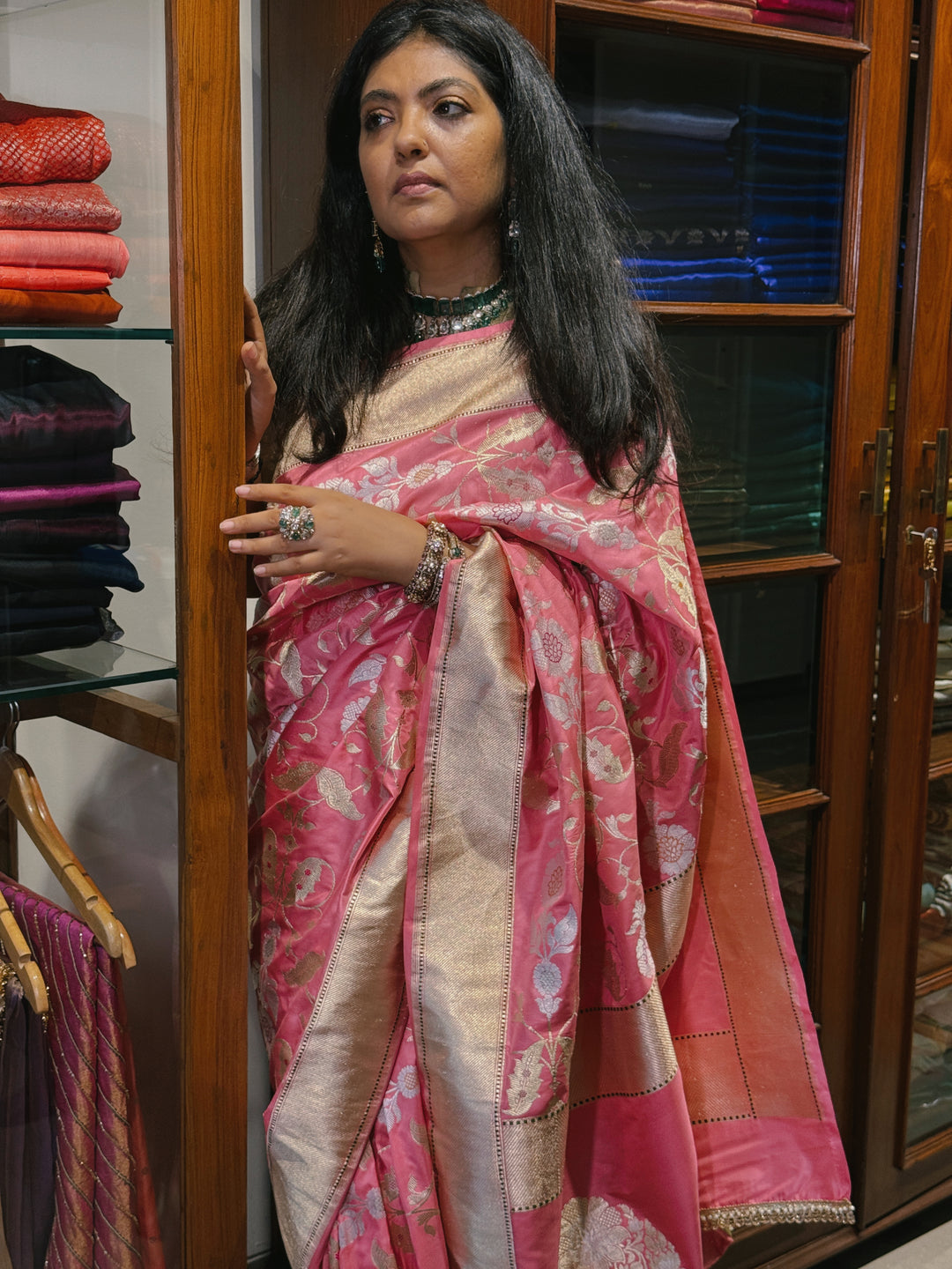 Priyankari - Pink Silk Banarasi Brocade Saree