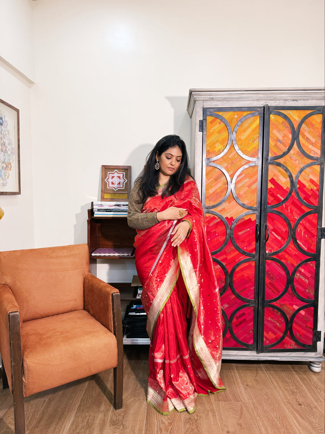 Manasa - Red Silk Tissue Banarasi Brocade Saree