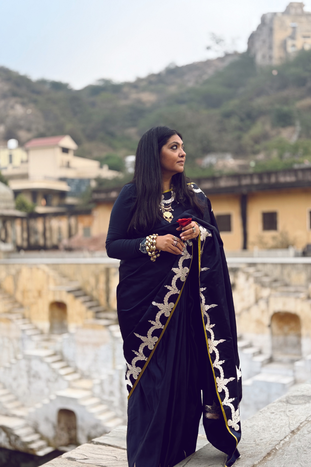 Aadya - Navy Blue Satin Mashroo Silk Banarasi Saree