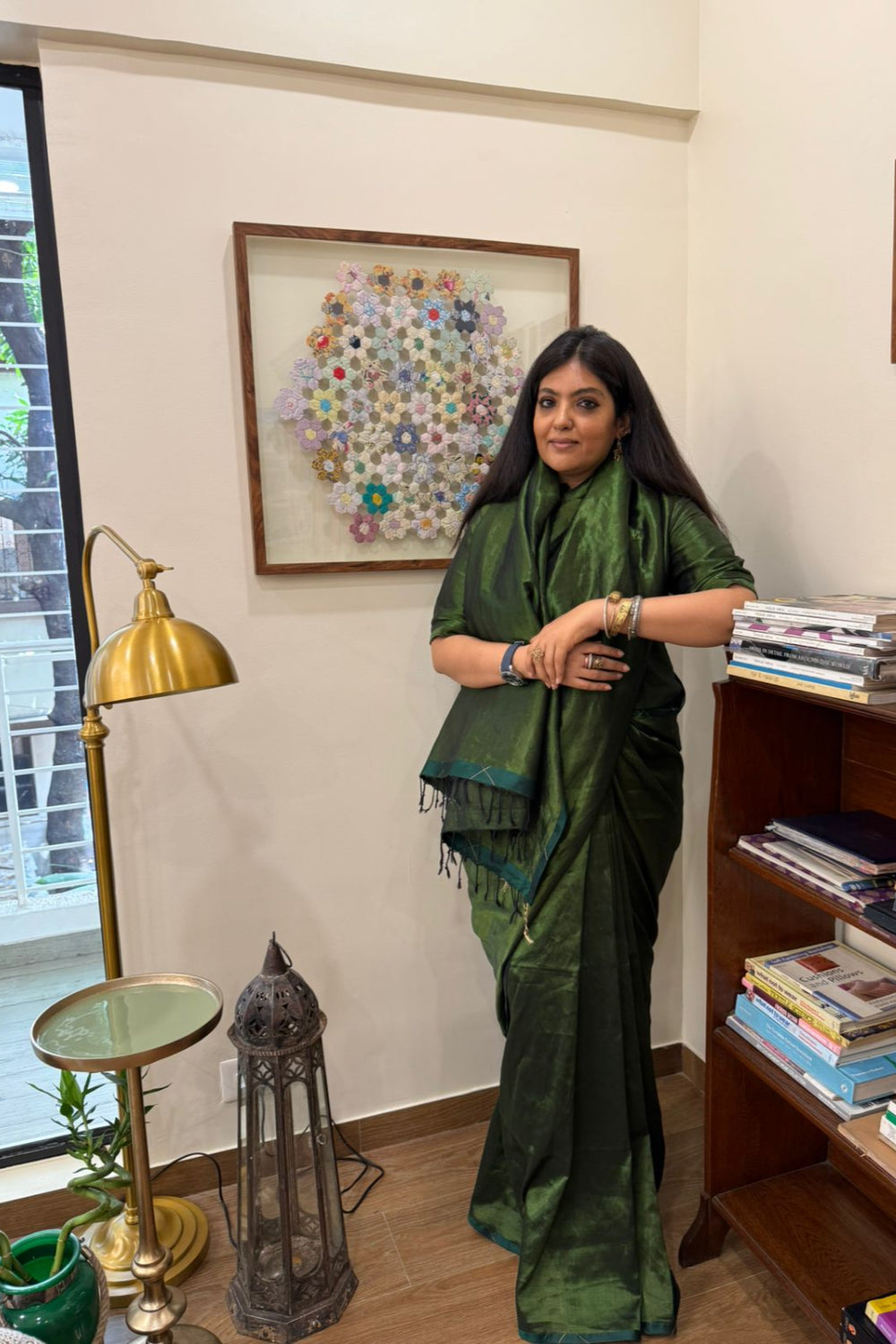 Harini - Green cotton maheshwari tissue saree