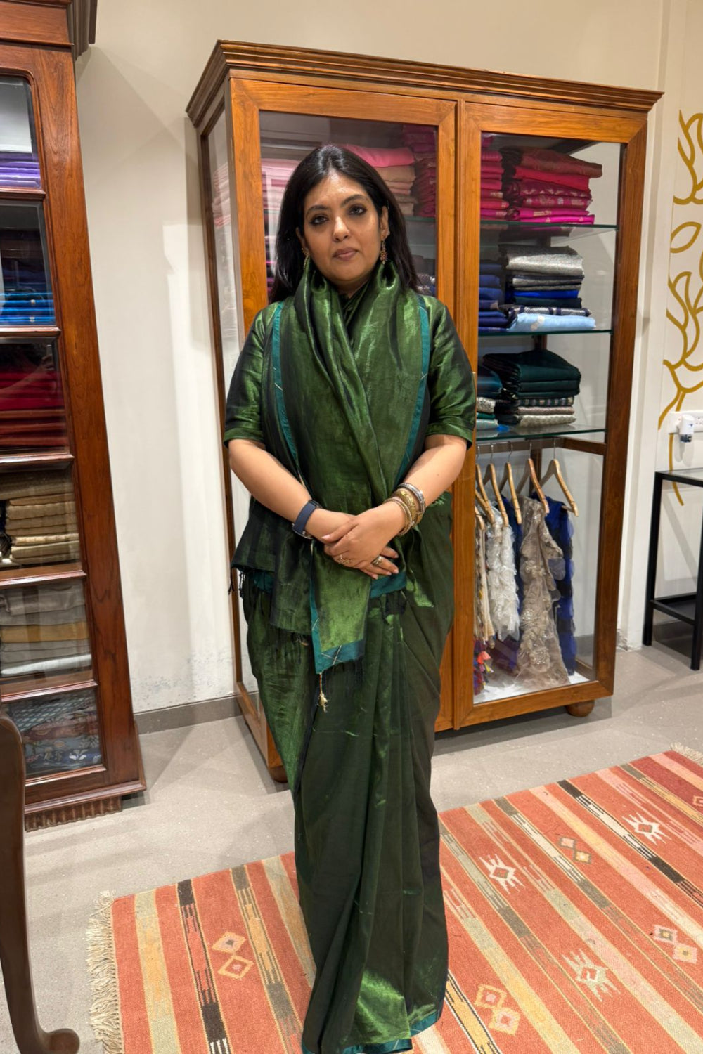 Harini - Green cotton maheshwari tissue saree