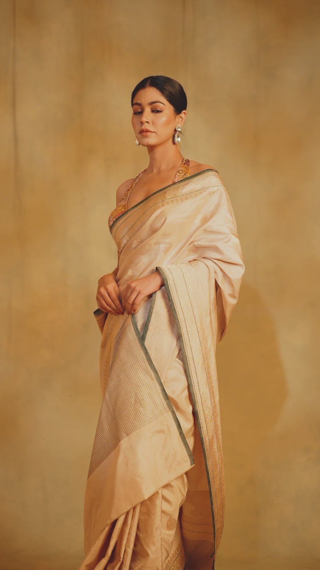 Arshiya- Beige Silk Brocade Banarasi Saree