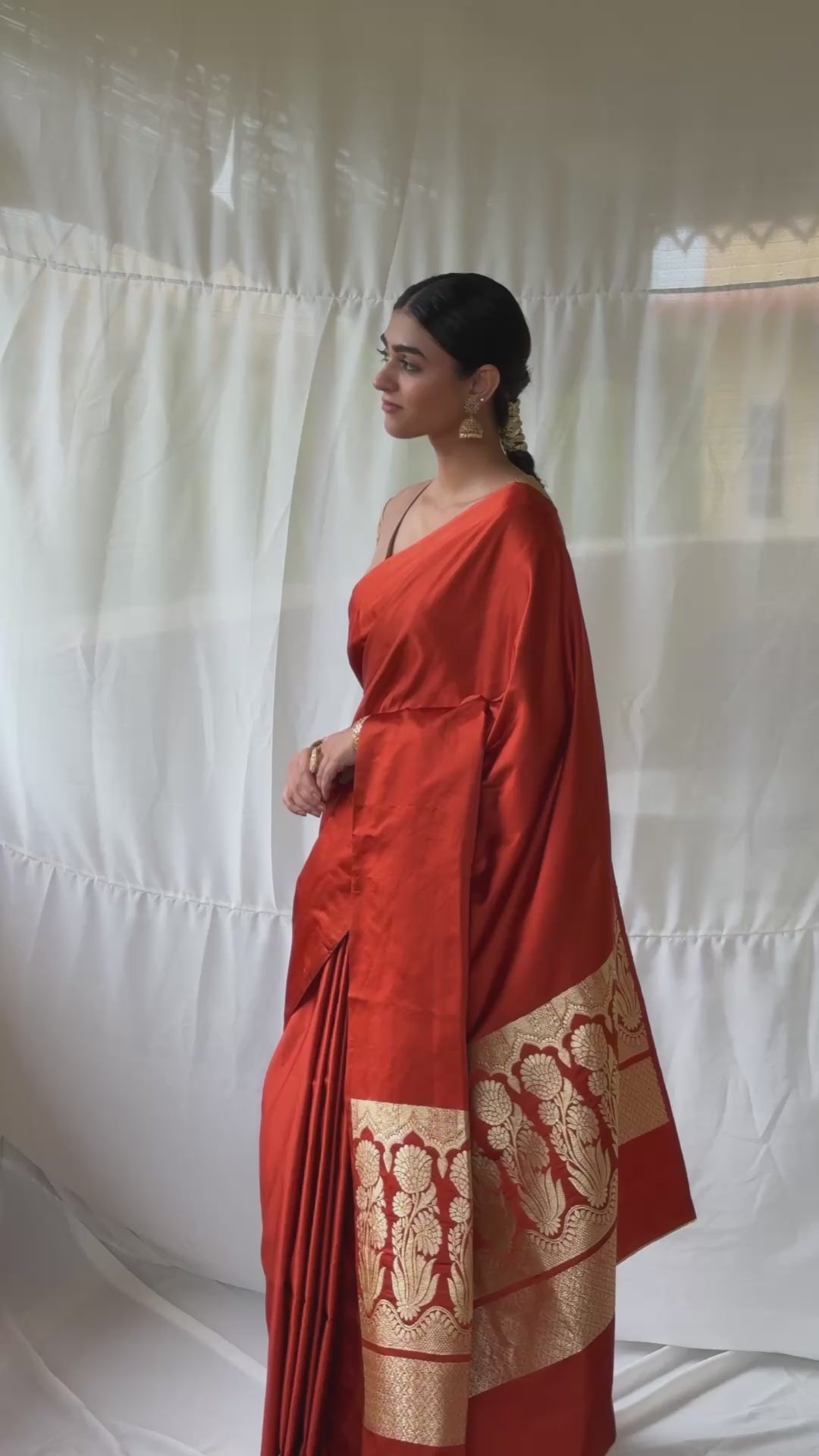 Mani - Rust Silk Banarasi Mashroo Saree