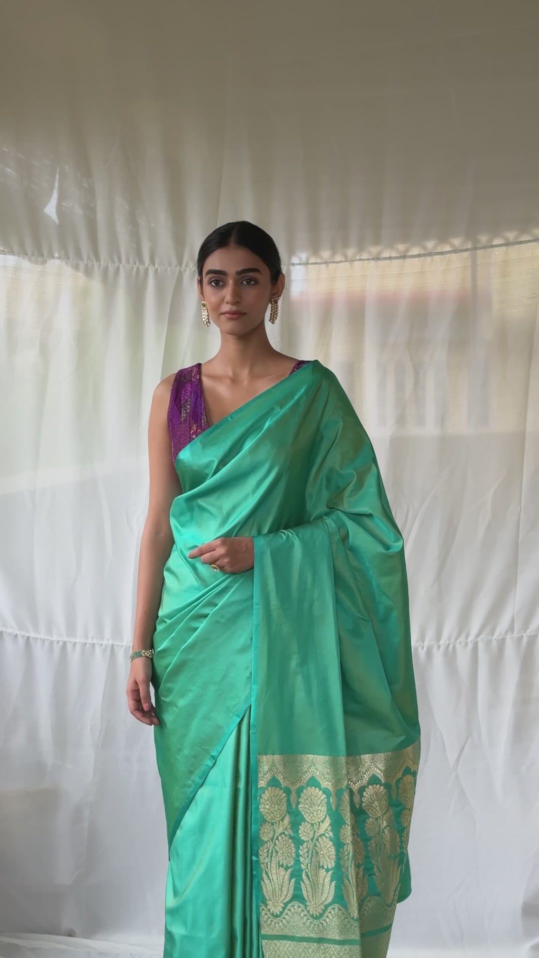 Mani - Turquoise Silk Banarasi Mashroo Saree