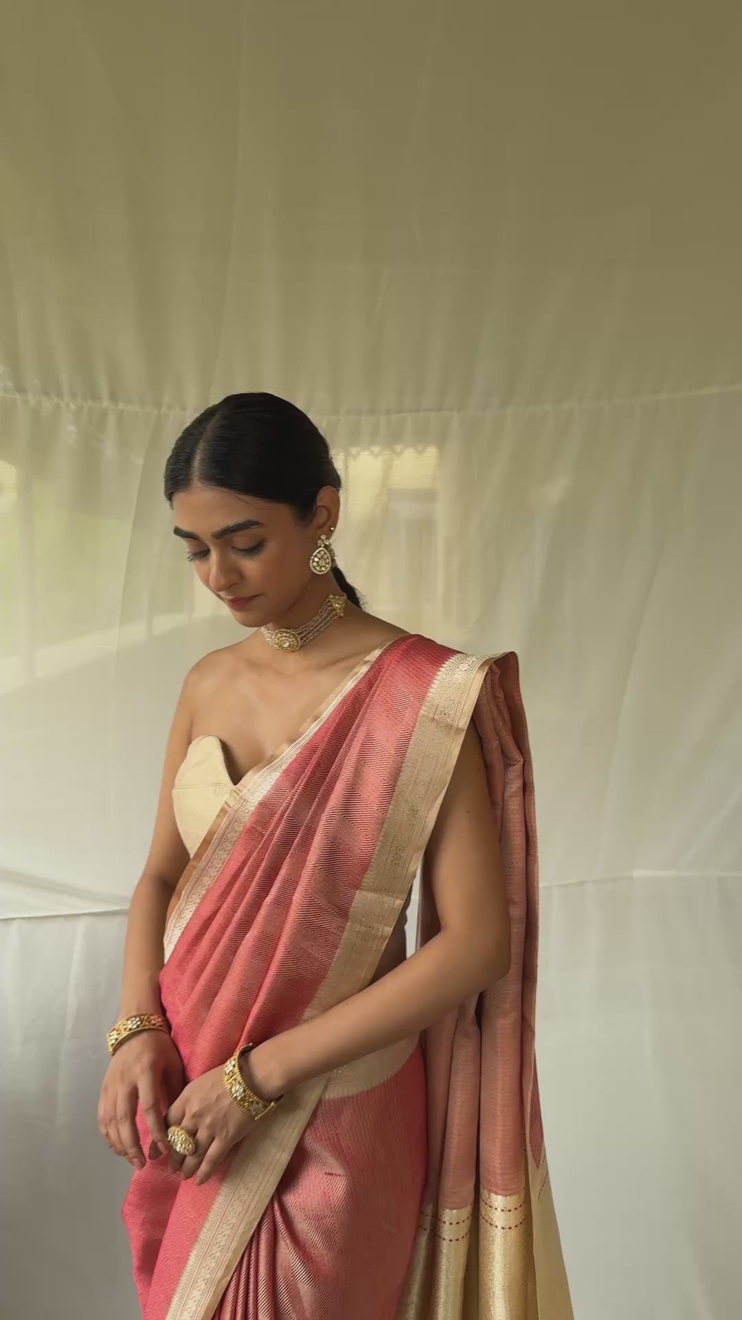 Madhurya - Coral Silk Mashroo Banarasi Saree