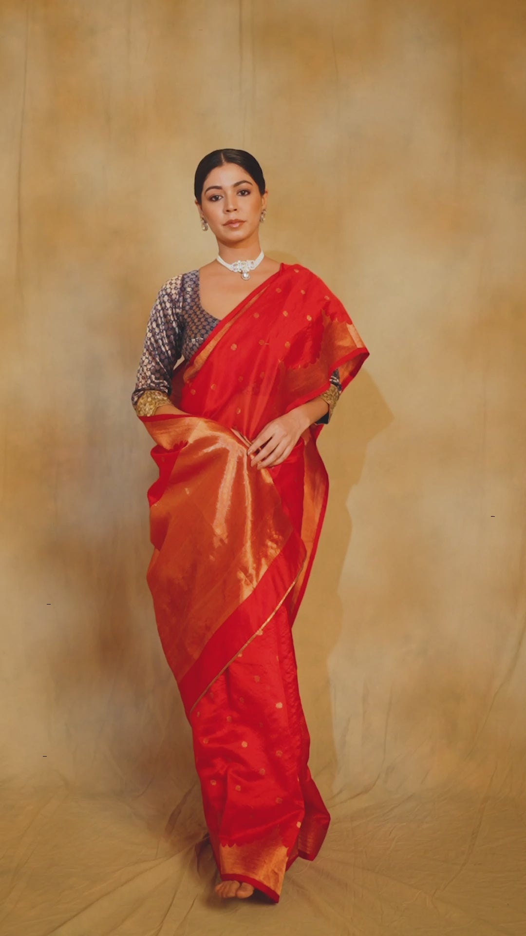 Sora- Red Silk Chanderi Tissue Saree