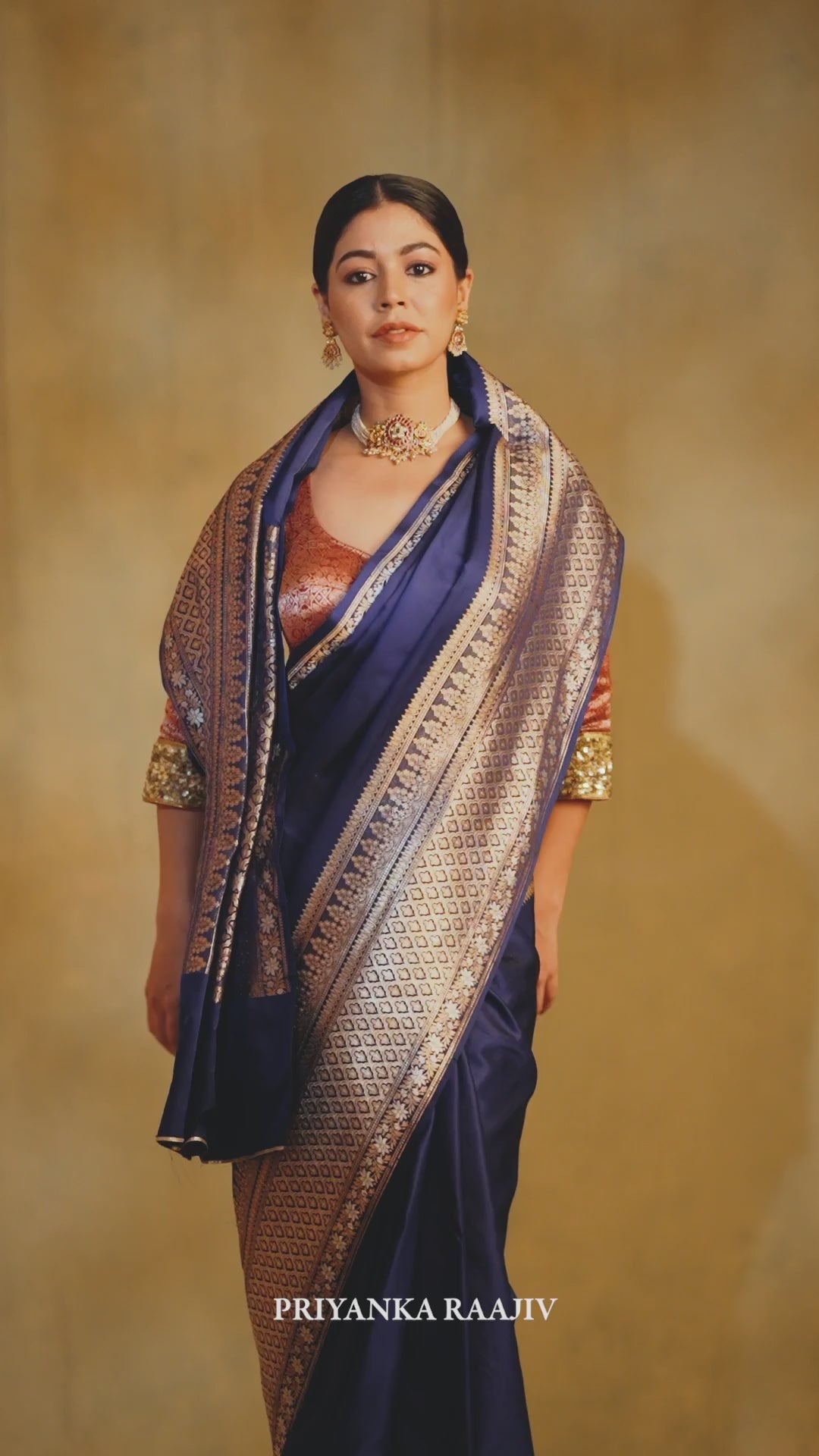 Gangaur- Navy Blue Silk Banarasi Mashru Banarasi Saree