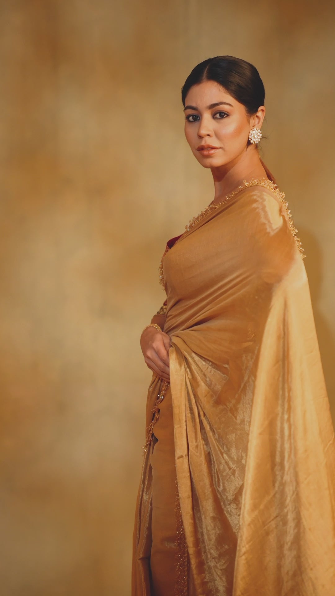 Purnima- Gold Silk Tissue Chanderi Upcycled Jod Saree