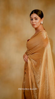 Purnima- Gold Silk Tissue Chanderi Upcycled Jod Saree