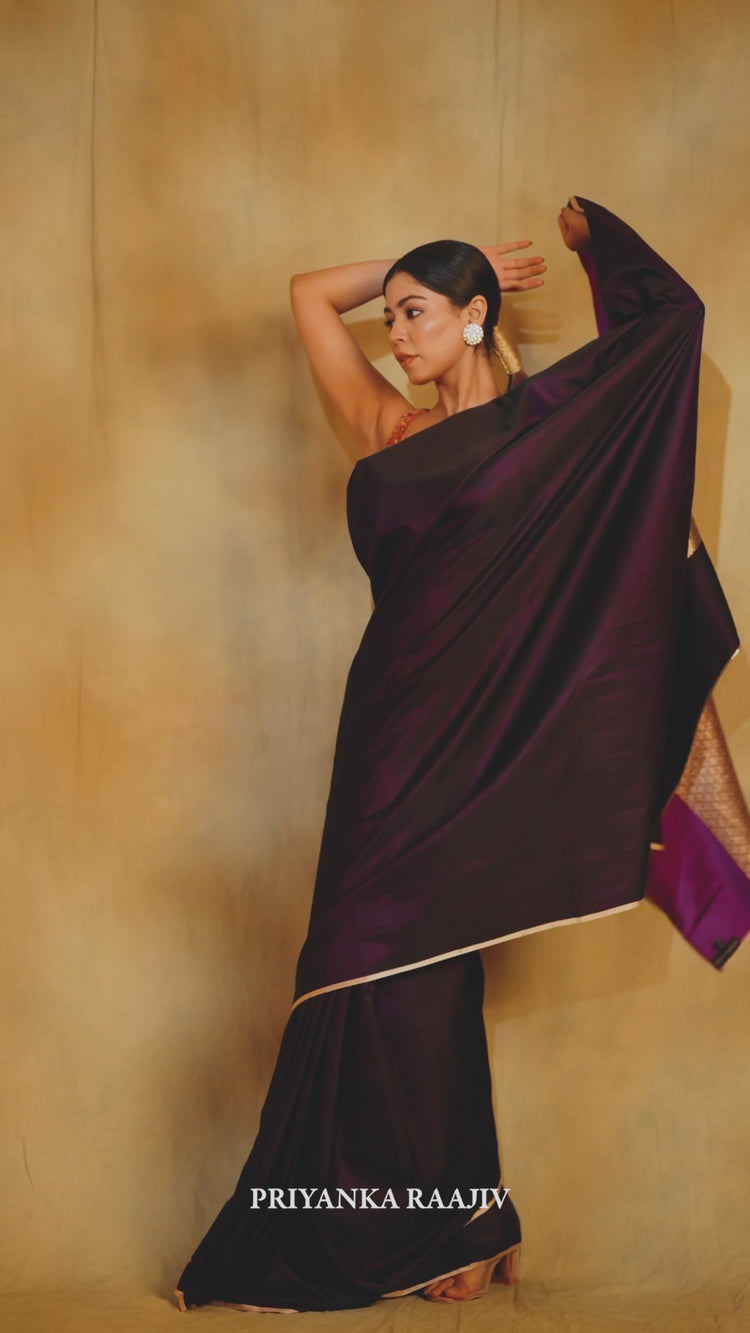 Shashthi- Deep Purple Silk Mashru Saree