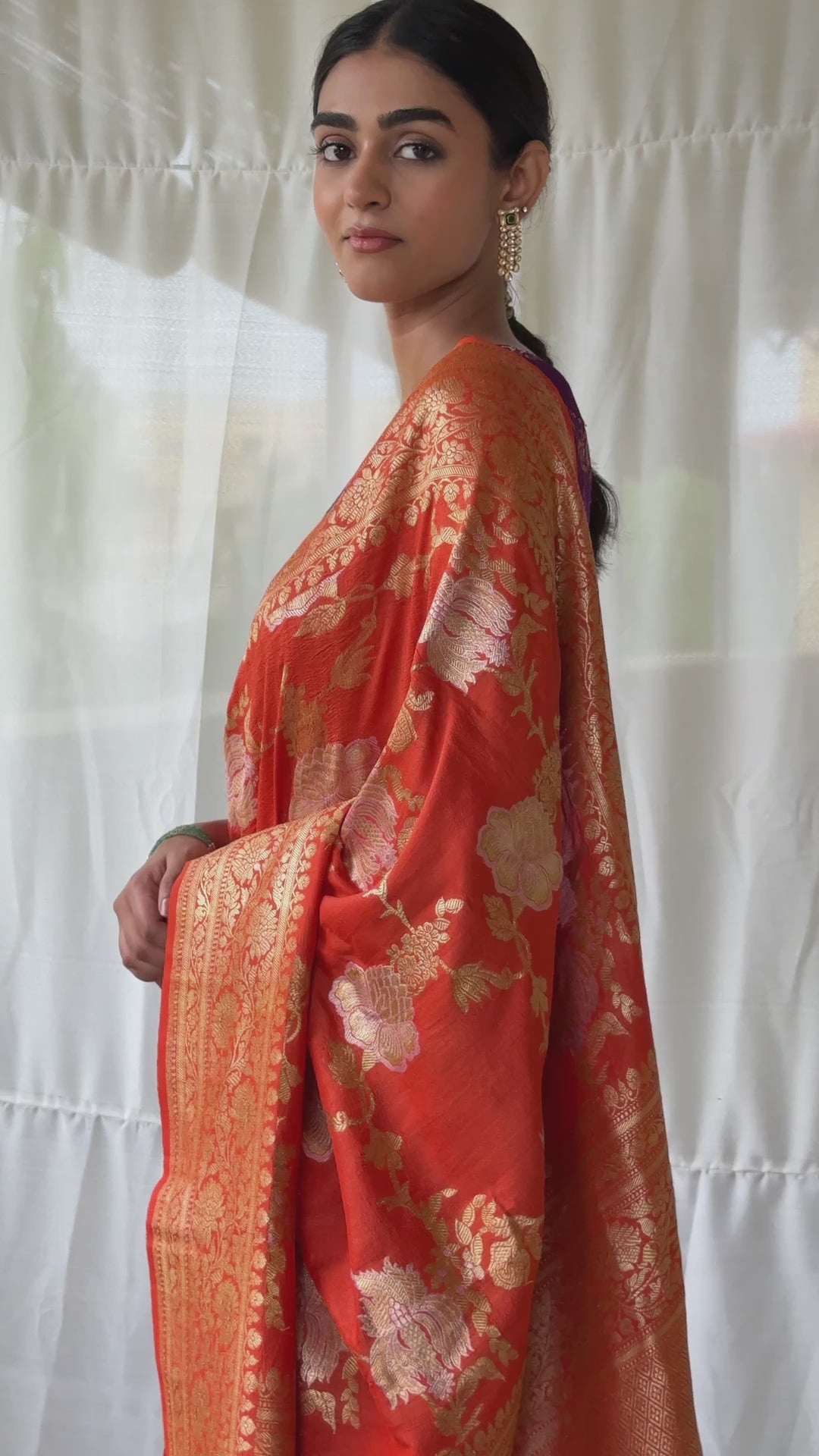 Swaroopini - Orange Moonga Silk Banarasi Brocade Saree