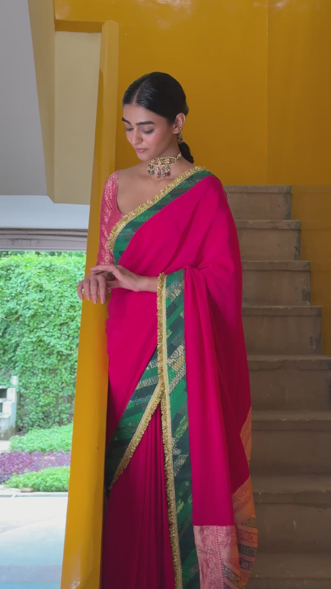 Prakhaya - Pink Silk Georgette and Brocade Upcycled Saree