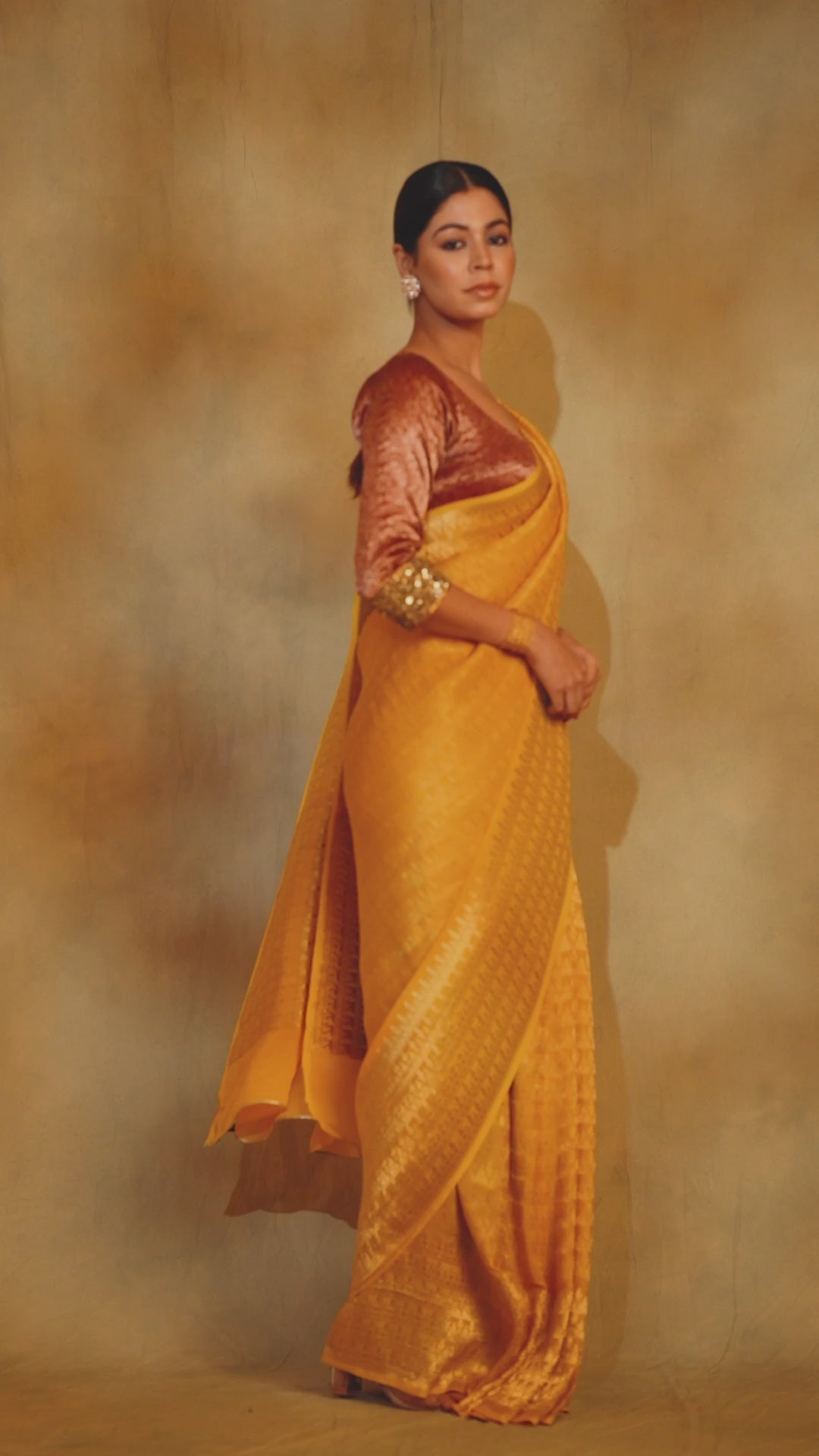 Gudi- Cananry Yellow Silk Georgette Banarasi Saree