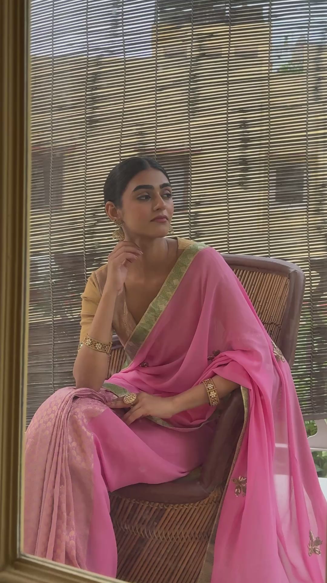 Vatsala - Pink Silk Georgette and Brocade Saree