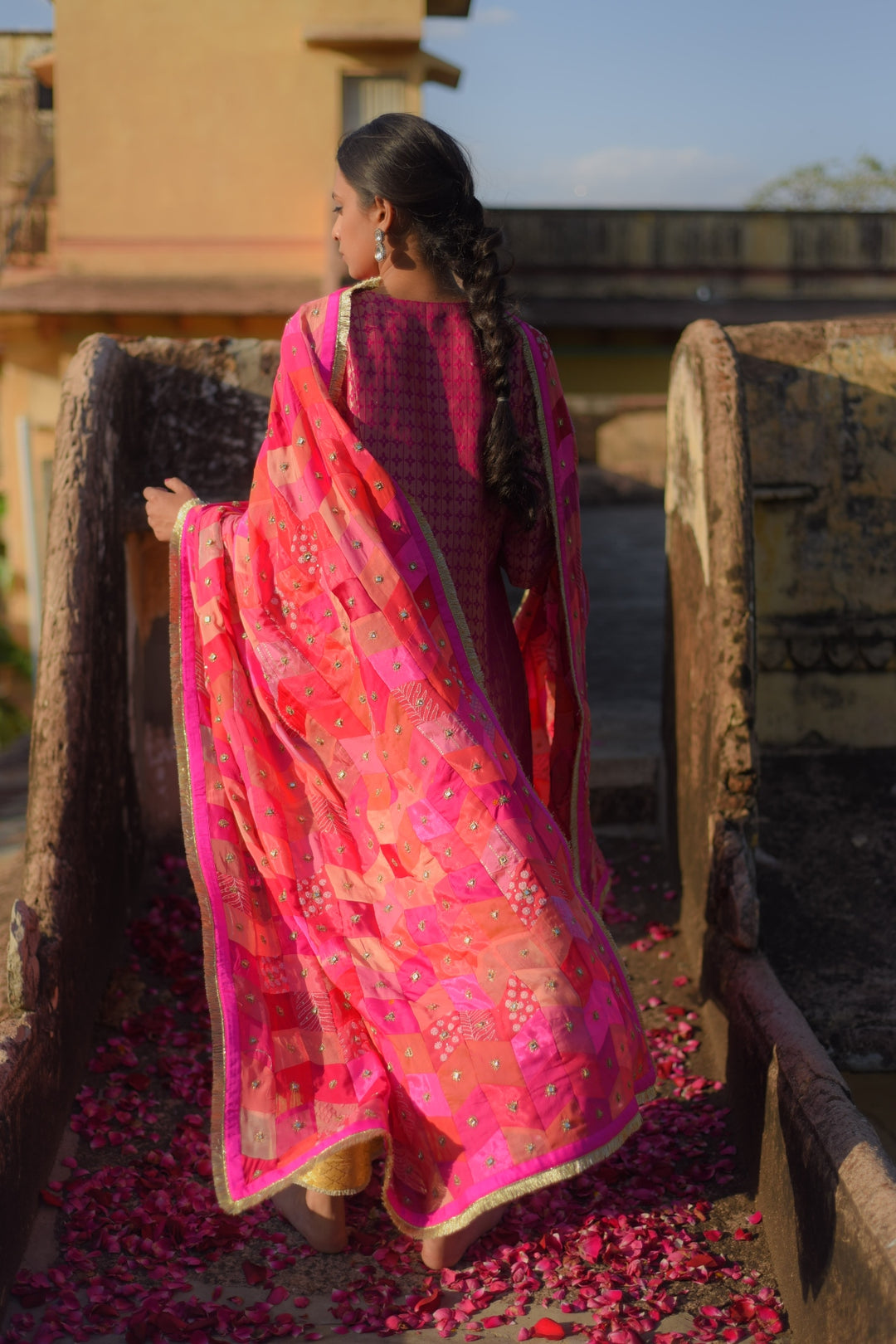 Zera- Pink Upcycled Patchwork Dupatta