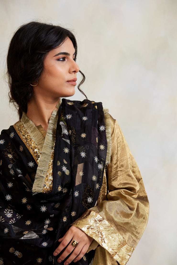 Risay- Black Upcycled Patchwork Dupatta