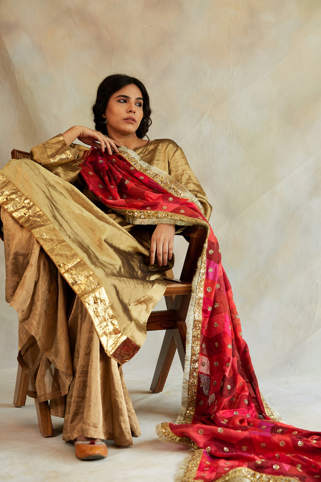 Gulshan- Red and Pink Upcycled Patchwork Dupatta