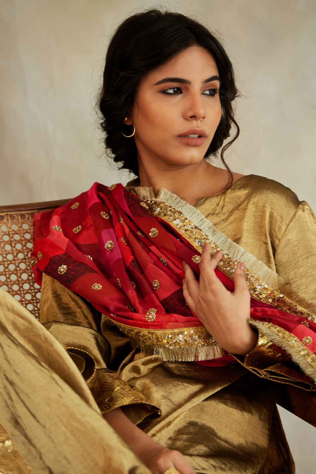 Gulshan- Red and Pink Upcycled Patchwork Dupatta