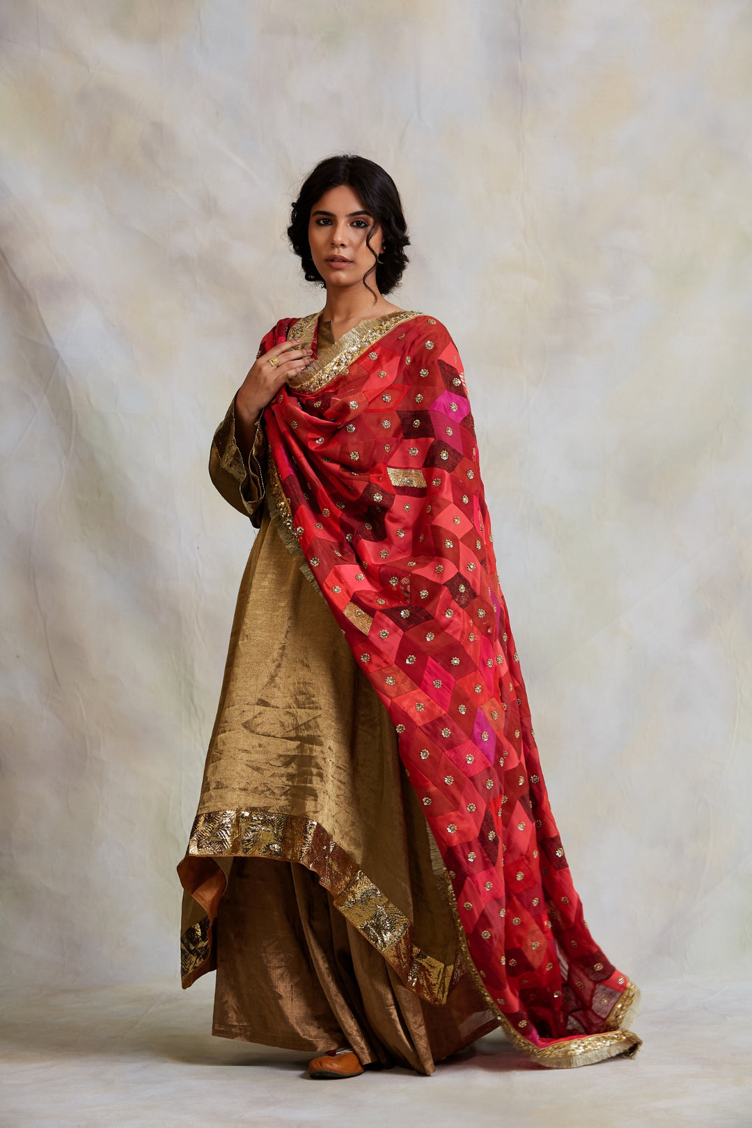 Gulshan- Red and Pink Upcycled Patchwork Dupatta