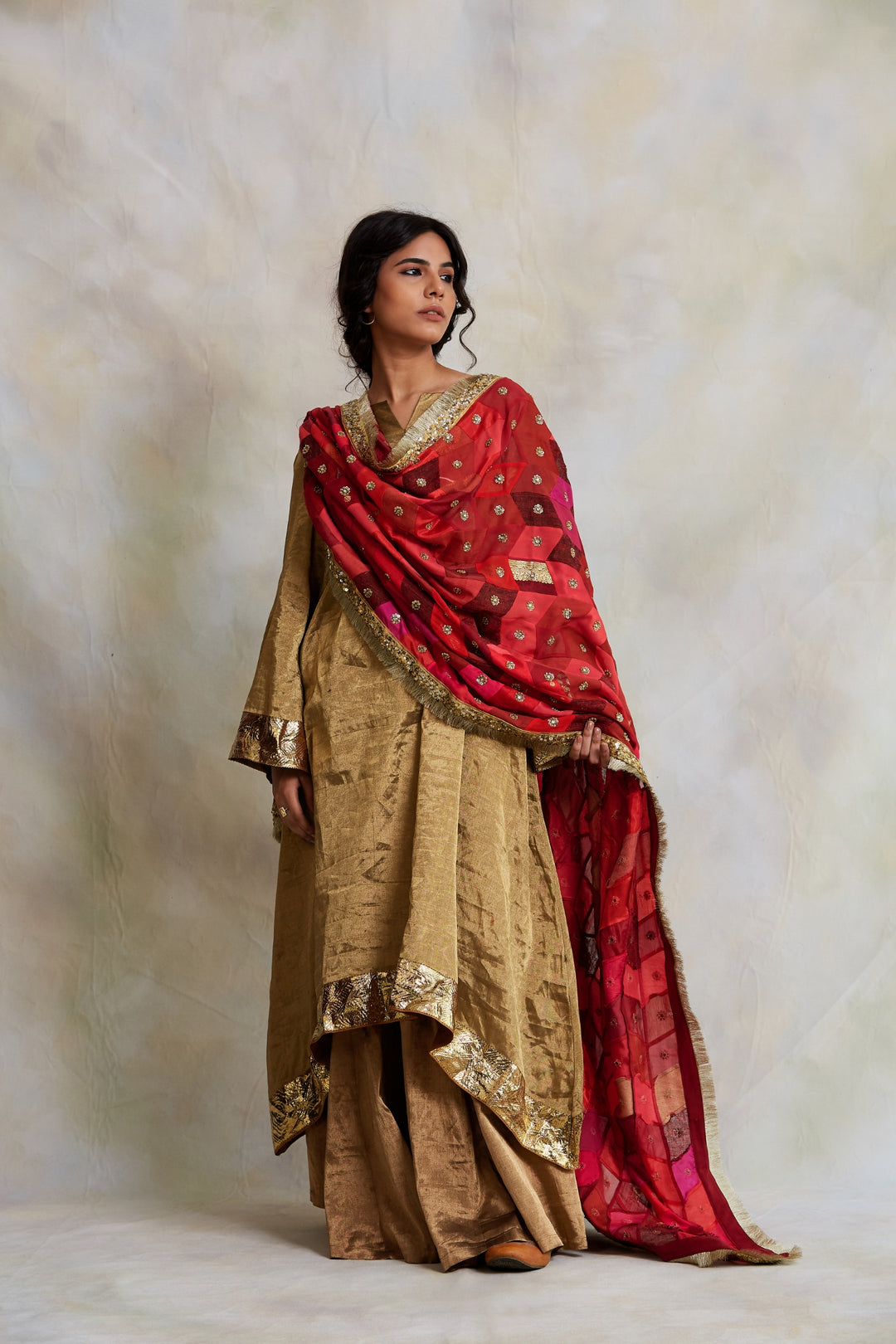 Gulshan- Red and Pink Upcycled Patchwork Dupatta