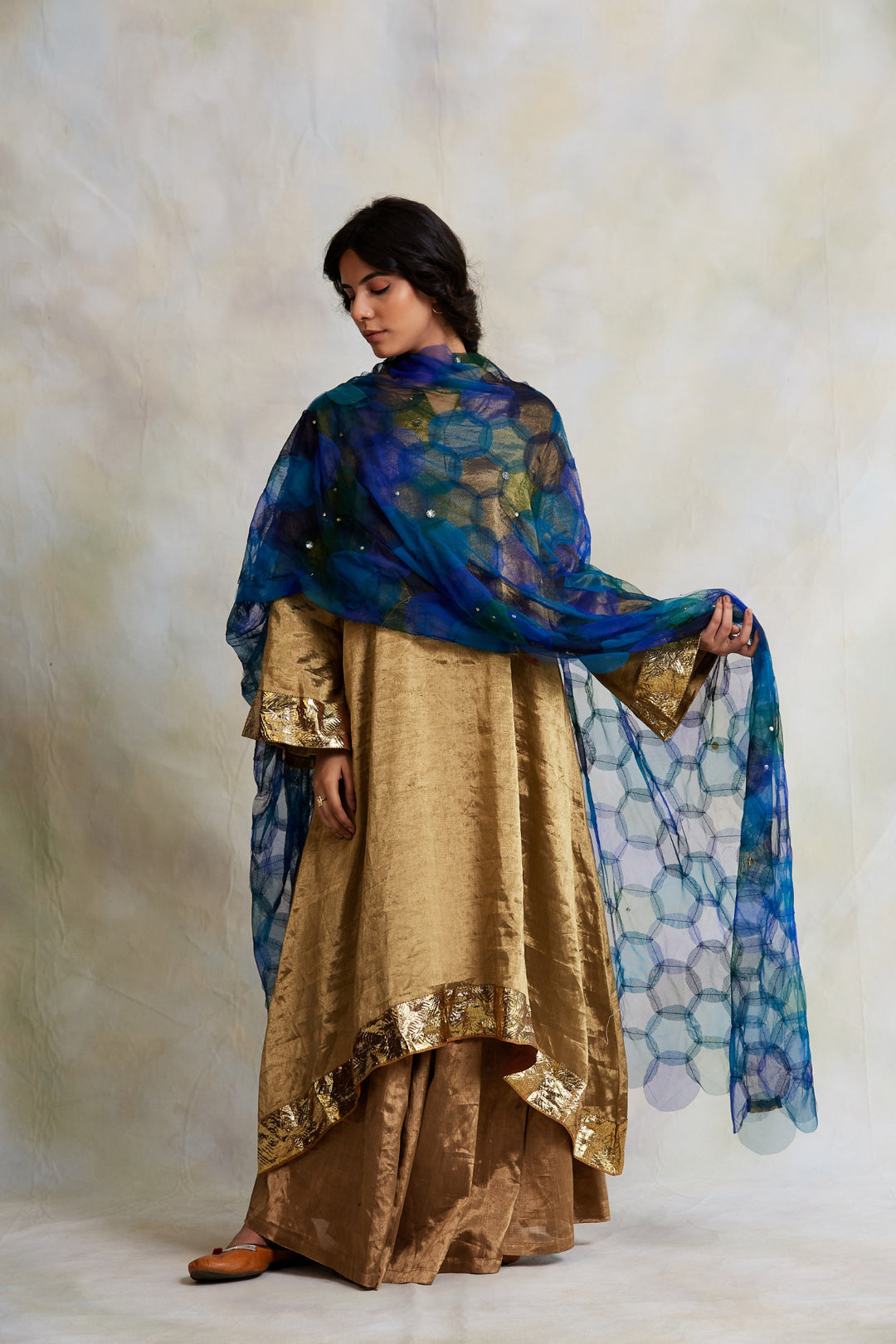 Indivar- Blue Tulle Upcycled Patchwork Dupatta