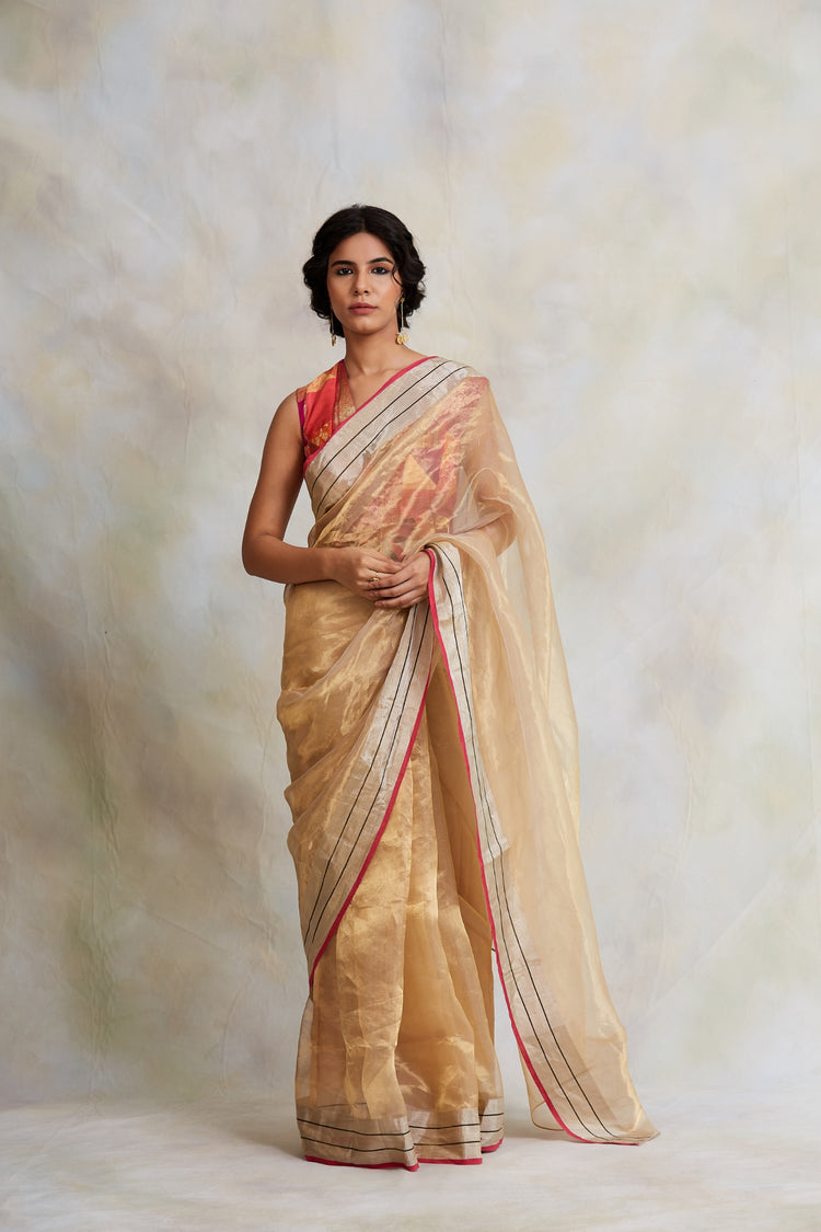 Harsingar- Gold Silk Chanderi Tissue Saree