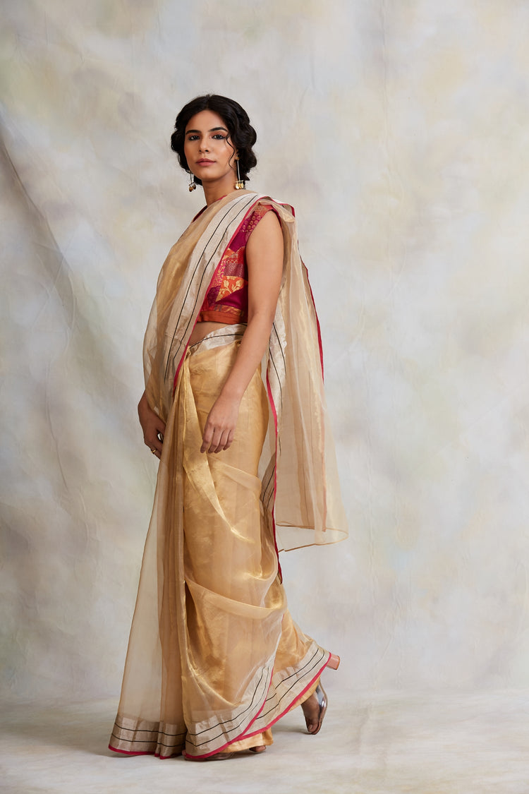 Harsingar- Gold Silk Chanderi Tissue Saree